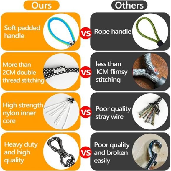 15FT Training Leash for Dogs, Nylon Rope Dog Leash with 2 Swivel Hooks & Hnadle - Picture 5 of 7